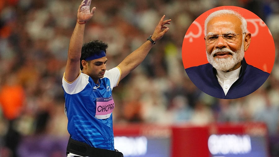 <div class="paragraphs"><p>Neeraj Chopra (L) and PM Modi (R).</p></div>